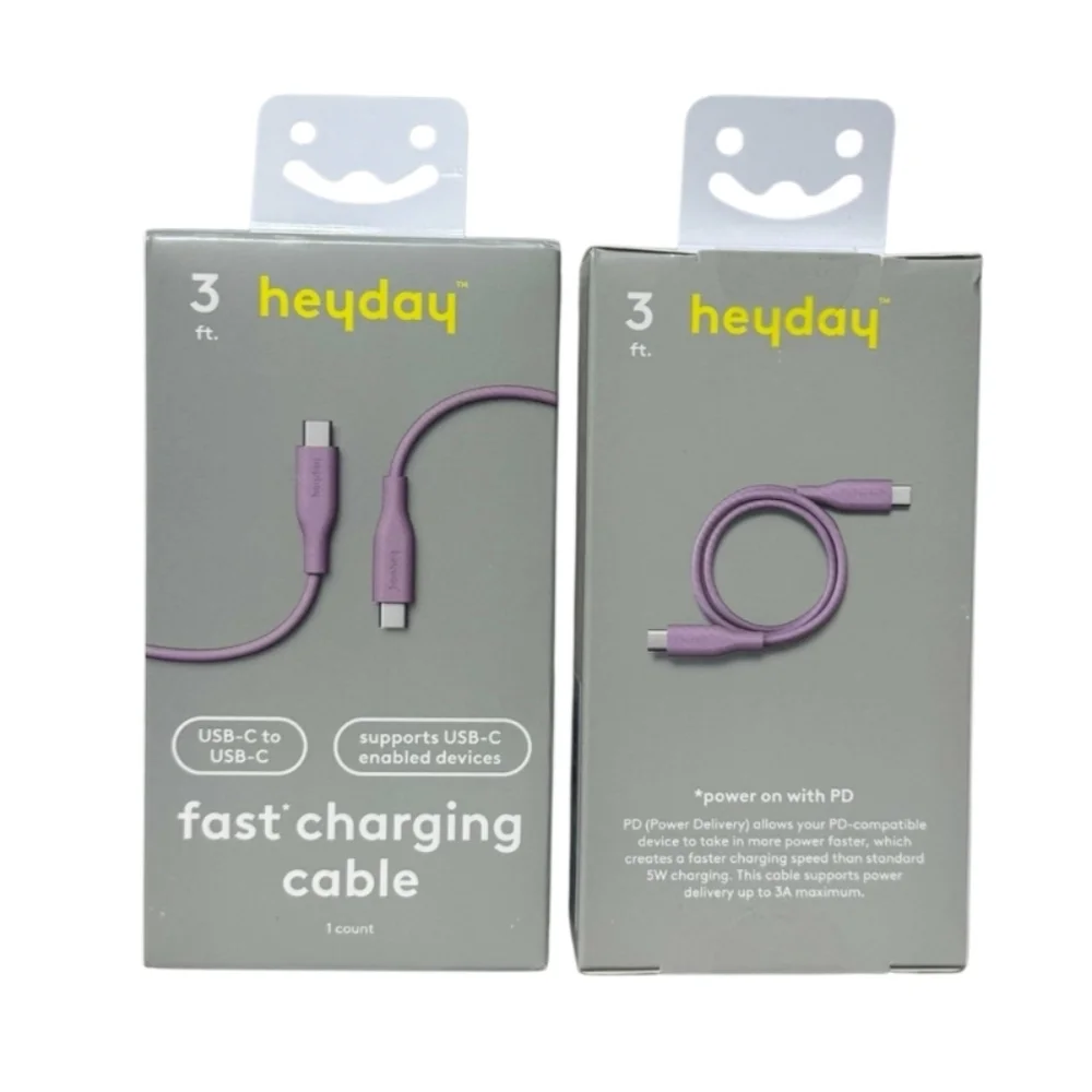 Heyday Lavender 3' USB-C to USB-C Chargng Cable - 2pk